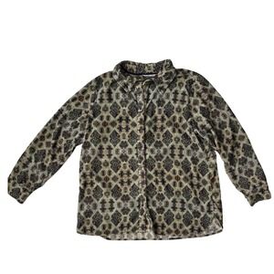 Soft Surroundings Women's Velvet Burnout Shirt Size PL Green Pattern Button Down